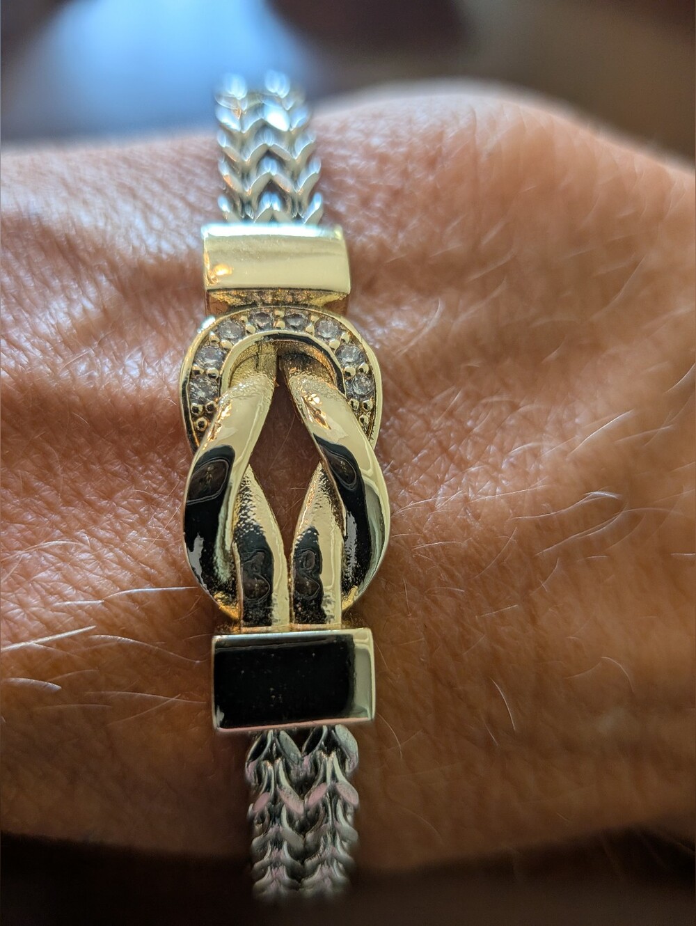Gold and Silver Two-Tone Braided Link Bracelet - Picture 2 of 9